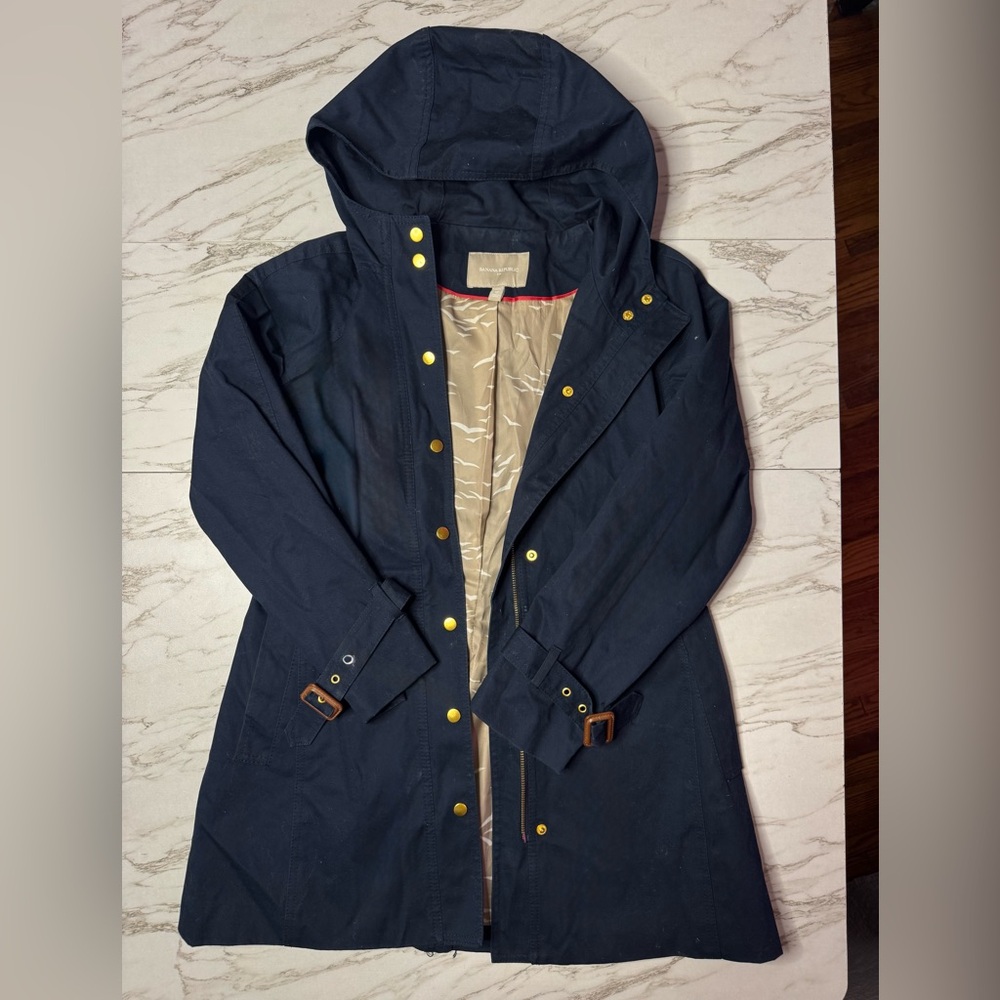 Banana Republic Water Resistant Navy Trench Coat